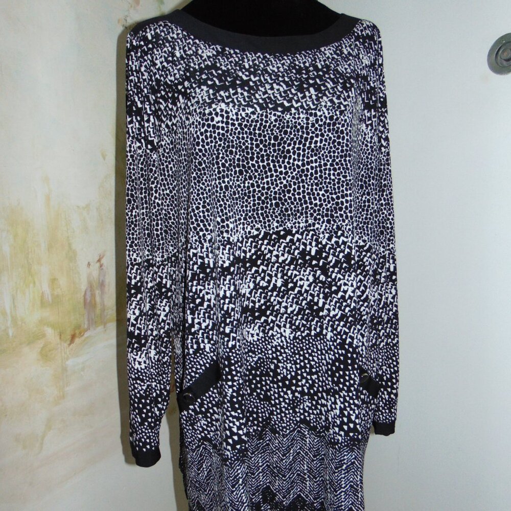 Susan Graver Black White Geometric Tunic Blouse Top Lagen Look Classic Womens 1X